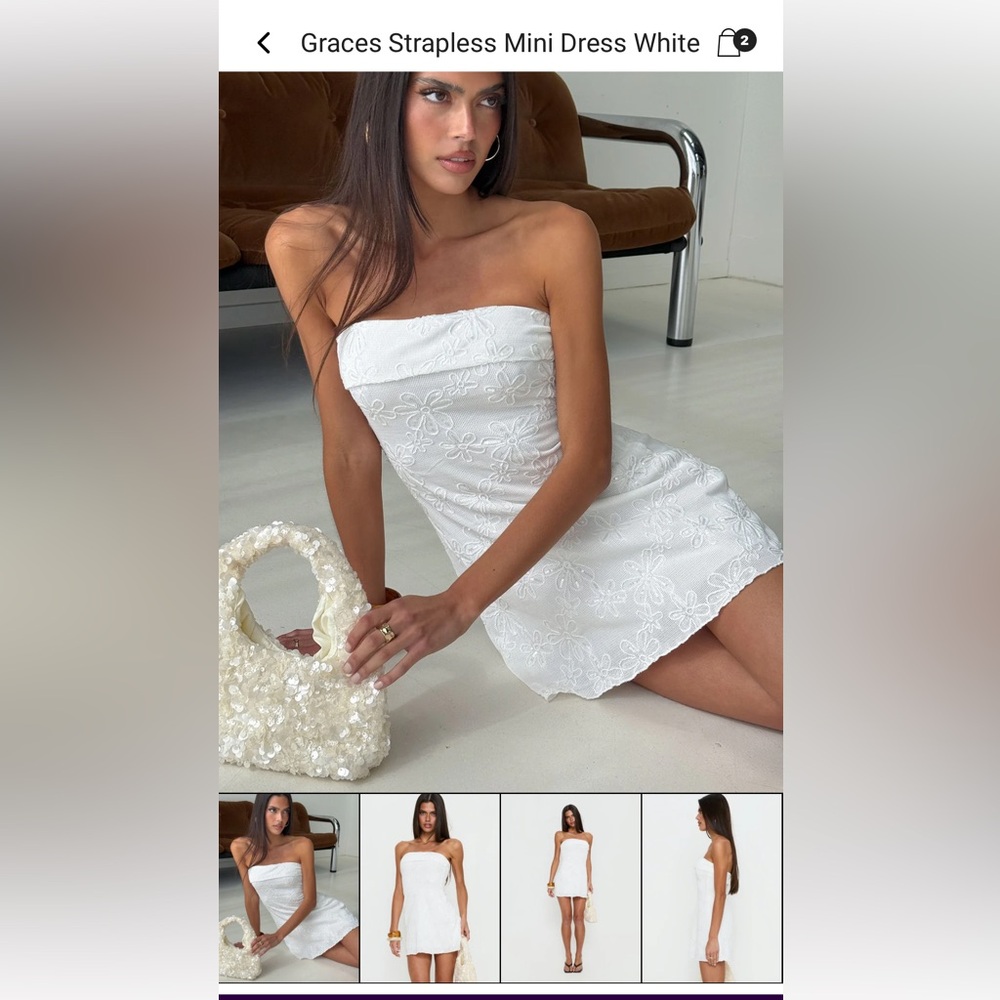 Princess Polly White Strapless Floral Embroidered Mini Dress Size 2